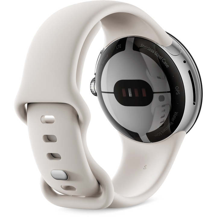 Smartwatch Google Pixel Watch, Procesor Exynos 9110, Display AMOLED 1.2", 2GB RAM, 32GB Flash, Bluetooth, Wi-Fi, GPS, NFC, Rezistent la apa, Android, Argintiu-Gri