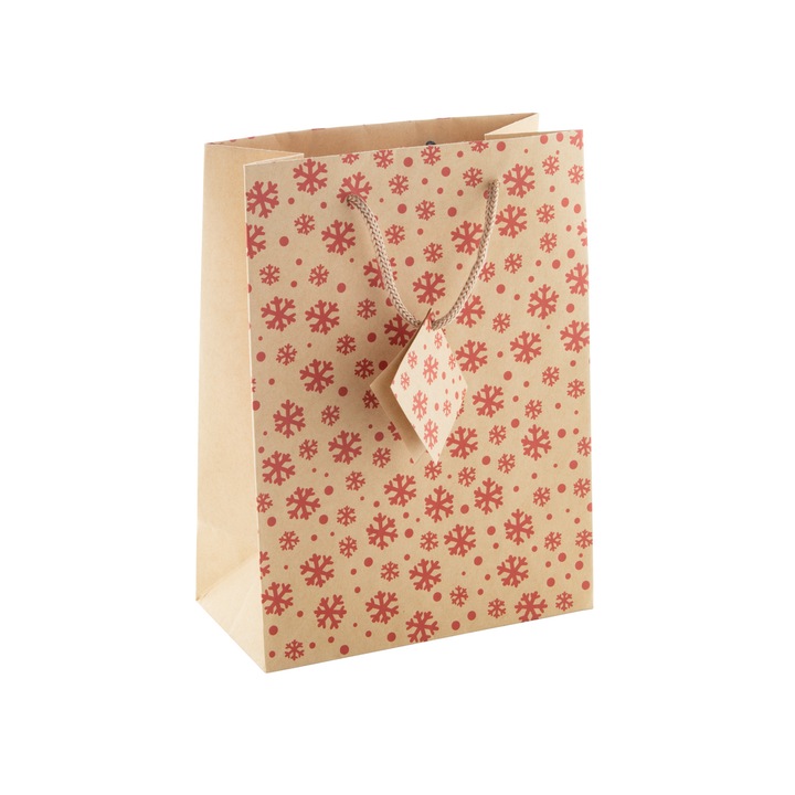 Коледна торбичка Blent, 170×230×90мм, крафт хартия, подаръчна, Натурал/Червен