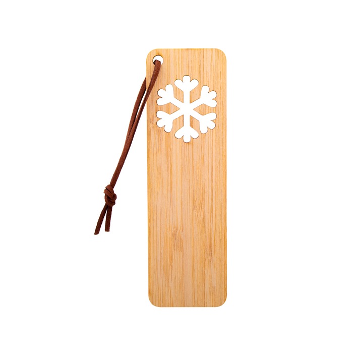 Отметка за книги Blent, 40×130×2мм, бамбуков шперплат, коледен мотив снежинка, Натурал