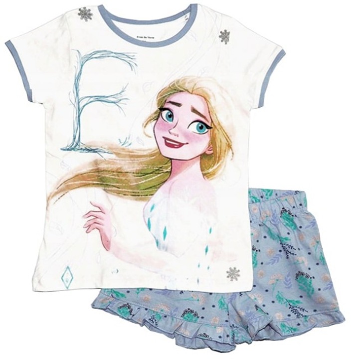 Пижама Disney Frozen II къс, Бял/Светлосин