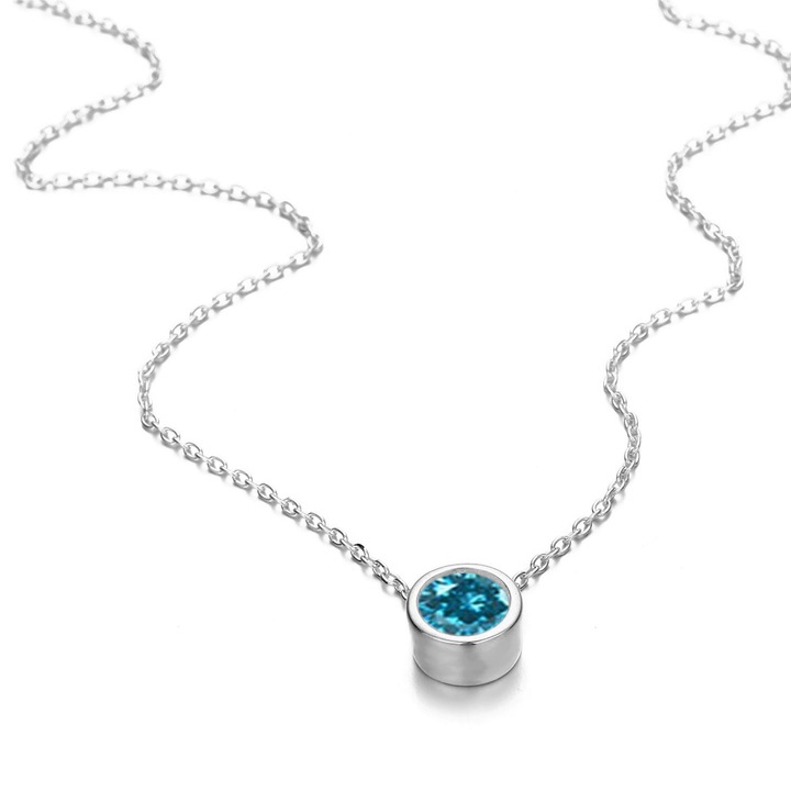 Lantisor CLASStitude cu pandantiv tip piatra lunii de nastere, Topaz luna Decembrie, aliaj cu cristal Bleu, lungime 43 cm, Argintiu