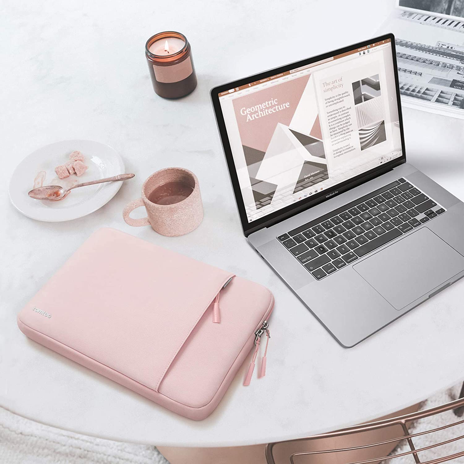 Husa laptop TomToc pentru MacBook Pro / Air, Materiale reciclate, 13 inch, Roz