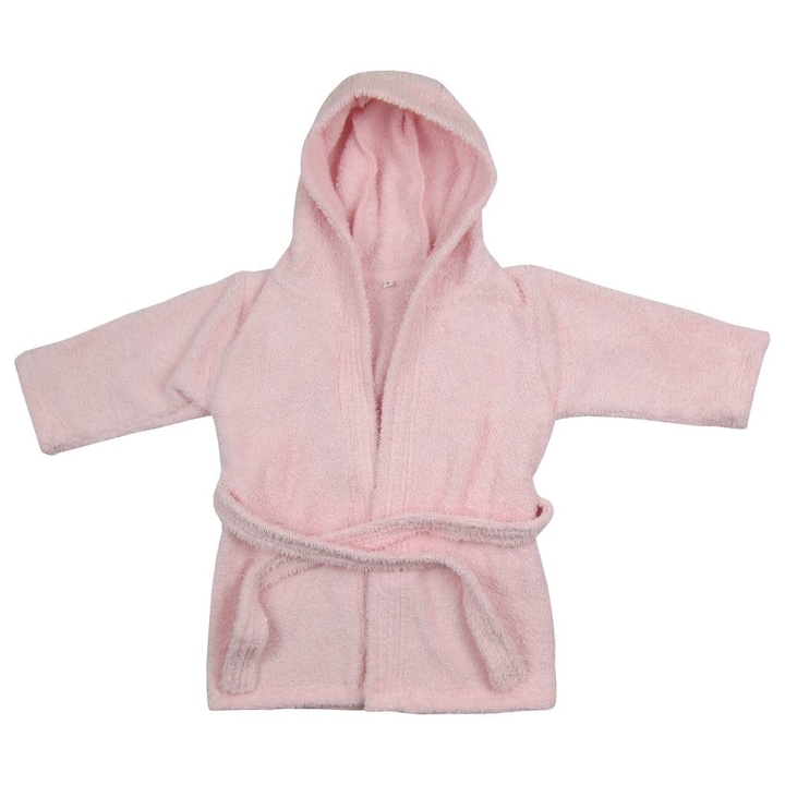 Памучен бебешки халат с качулка, HBB01 розов, размер S, Primii Pasi