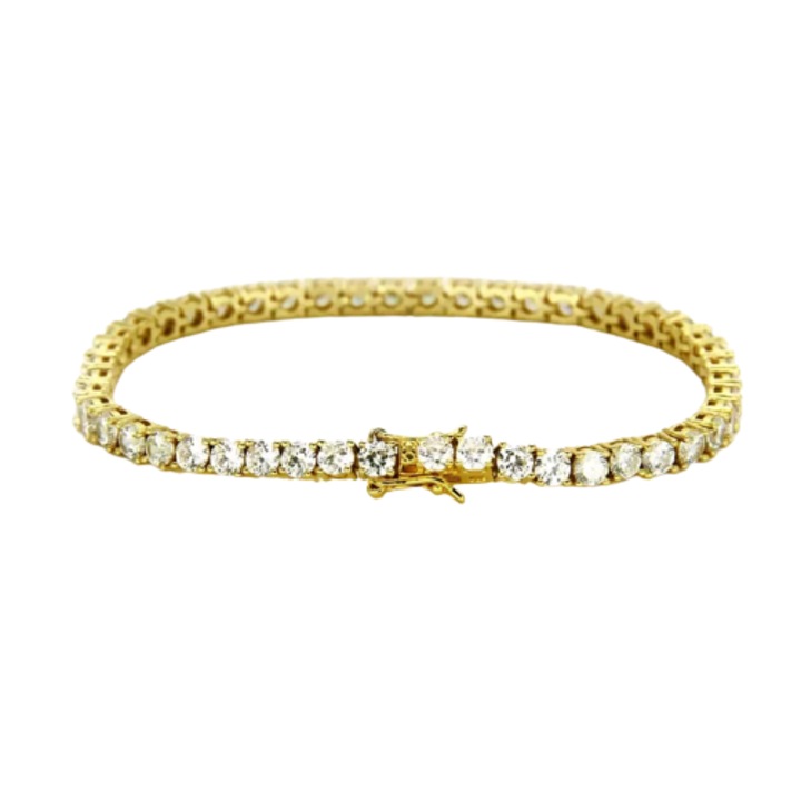 Bratara Tennis cu pietre zirconiu, placat cu aur 18K, inchidere cu catarama, 3 mm, 18 cm, unisex, Tessero, auriu