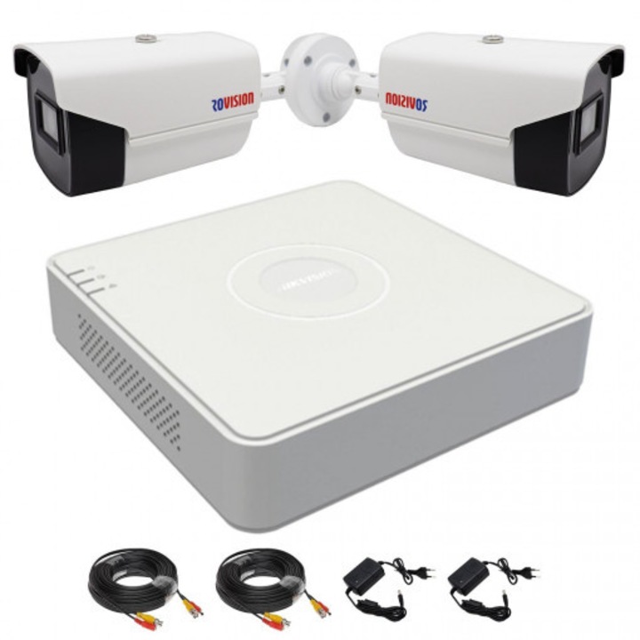 Kit Supraveghere IP PoE cu 4 Camere 8MP (4K) Infrarosu si Color Noaptea 30m Microfon exterior, extensibil la 10, Complet, acces mobil, noapte/zi, OOGIS™ P8MF4ECD