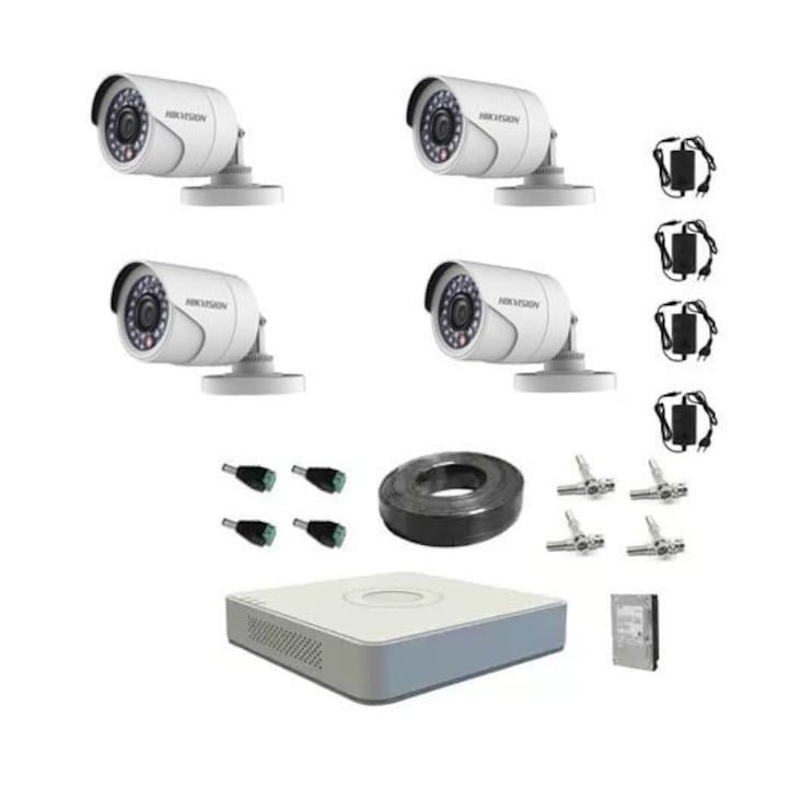 Kit supraveghere video Hikvision 5MP, cu 3 camere 5MP de exterior/interior si HDD 1 TB MK507
