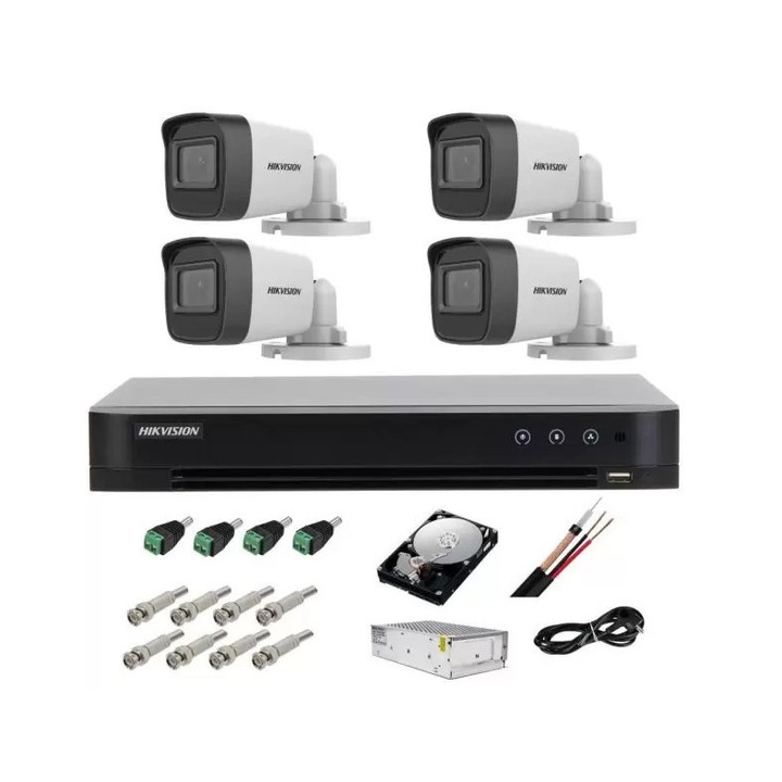 Komplett készlet, 4k HIKVISION videó megfigyelő rendszer, 4 4k 8MP kamera, HDD és tartozékok