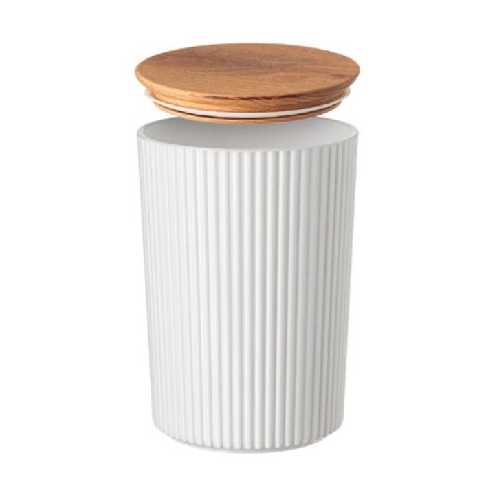 Recipient Deosebit, Pentru Depozitare Alimente, Capac Din Lemn Cu Garnitura, 900 ml, Alb-Maro