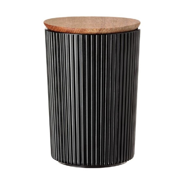 Recipient Deosebit, Pentru Depozitare Alimente, Capac Din Lemn Cu Garnitura, 900 ml, Negru-Maro