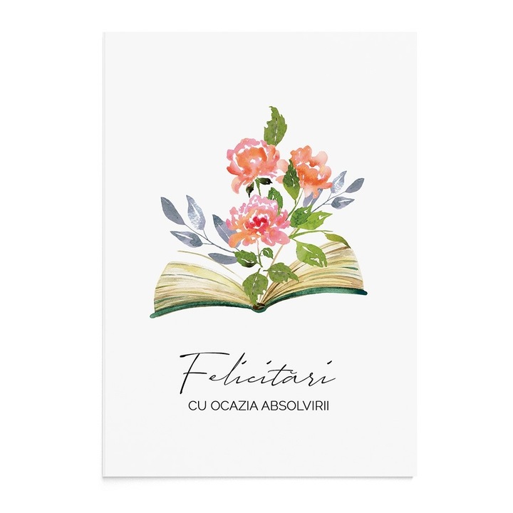 Felicitare Absolvire Flowery Book Graduation, Zizula Cards, 105 x 150 mm