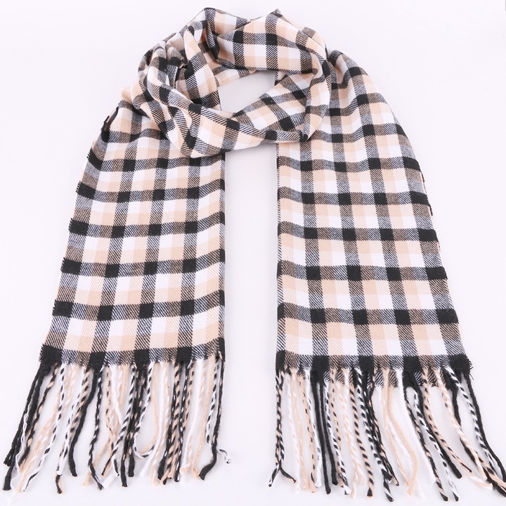 Fular in carouri mici, pentru perioada rece, cu franjuri, ZS-33-1 Maro Bej