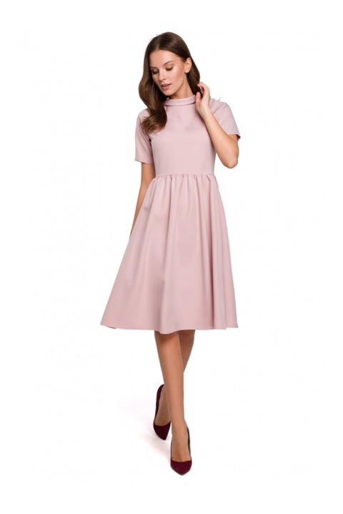 Дамска рокля с яка, Маковер, Полиестер/Еластан, Люляково розово, М