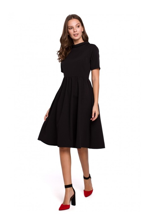 Дамска рокля с яка, Маковер, Полиестер/Еластан, Черна, L