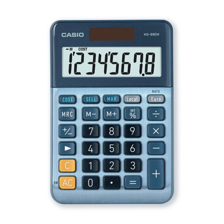 Калкулатор Casio MS-88EM, настолен, 8 dgt, 14.9 х 10.1 х 2.8 см, син металик
