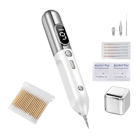 Aparat Plasma Pen LittleDomi, Indepartare Petelor, Negilor, Pistruilor, Cicatricelor, Alunitelor, Tatuajelor, Lifting Pleoape, Ecran LCD, 9 Trepte, Portabil, Reincarcabil, Lampa, 1x Cub Gheata Inox, 2x Servetel cu Alcool, 10x Betisoare, Alb