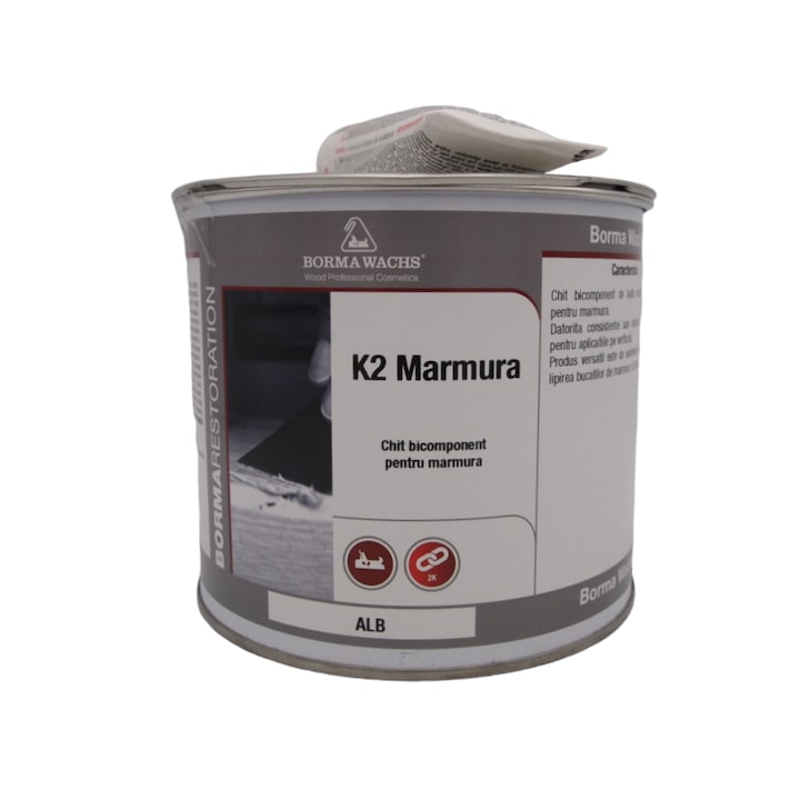 Chit bicomponent pe baza de solvent pentru marmura, Borma Wachs, K2 Marmo, 750 ml, culoare Alb