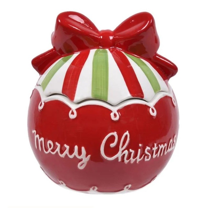 Karácsonyi témájú édességtároló edény, tarka, kerámia, Ø14x20cm, M Deco