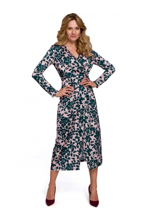 Rochie cu imprimeu floral. Makover. Poliester. Roz/Verde. S