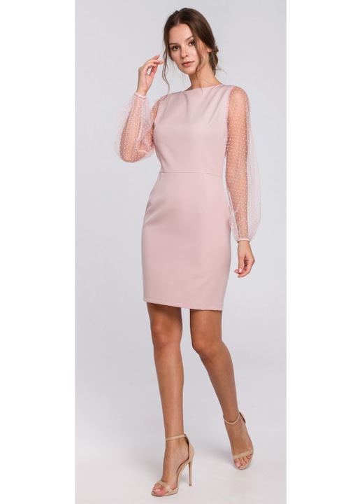 Rochie cu maneci bufante de mazare - roz murdar, XXL