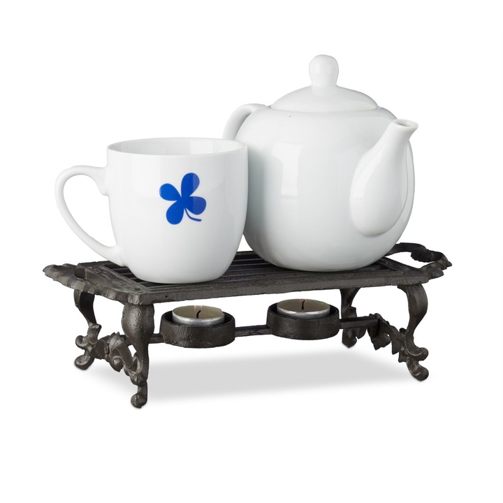 Incalzitor din fonta pentru mancare, ceai sau cafea, Relaxdays, 8.5 x 30 x 13.5 cm