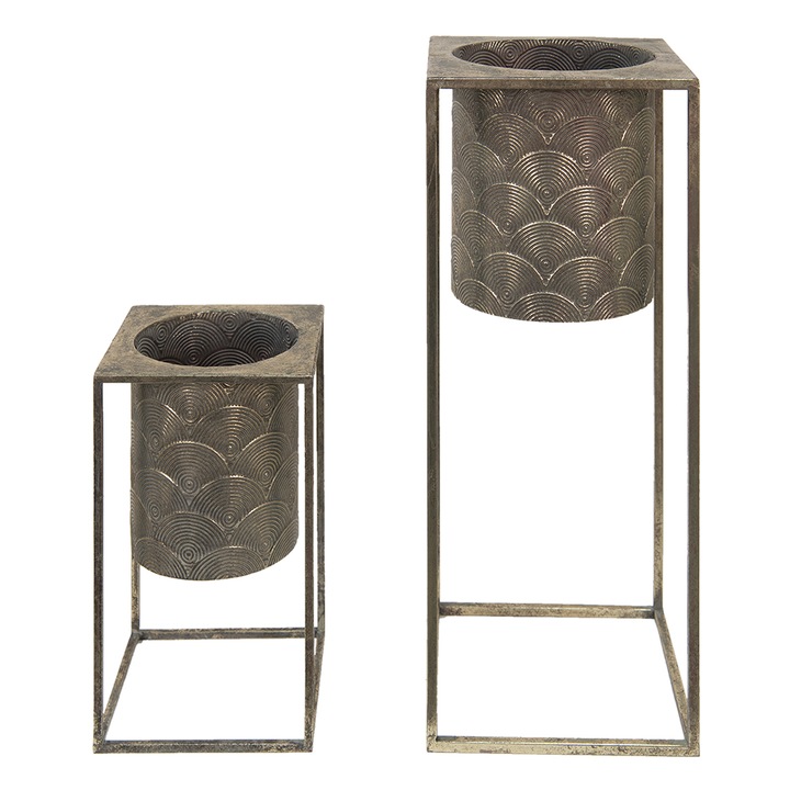 Комплект 2 кафяви метални поставки за саксии 25x25x62, 20x20x34 см