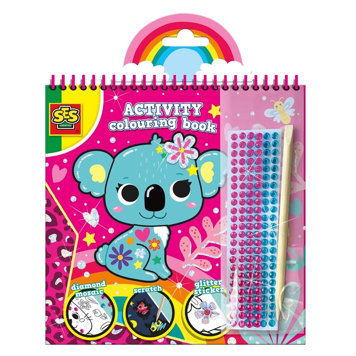 Carte cu activitati 3 in 1 pentru copii Diamante, carte de colorat, Ses Creative, +5ani, Multicolor