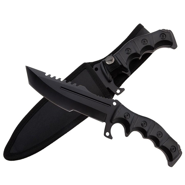 Cutit de vanatoare Depox, Dark Element, 30.5 cm, otel inoxidabil, negru