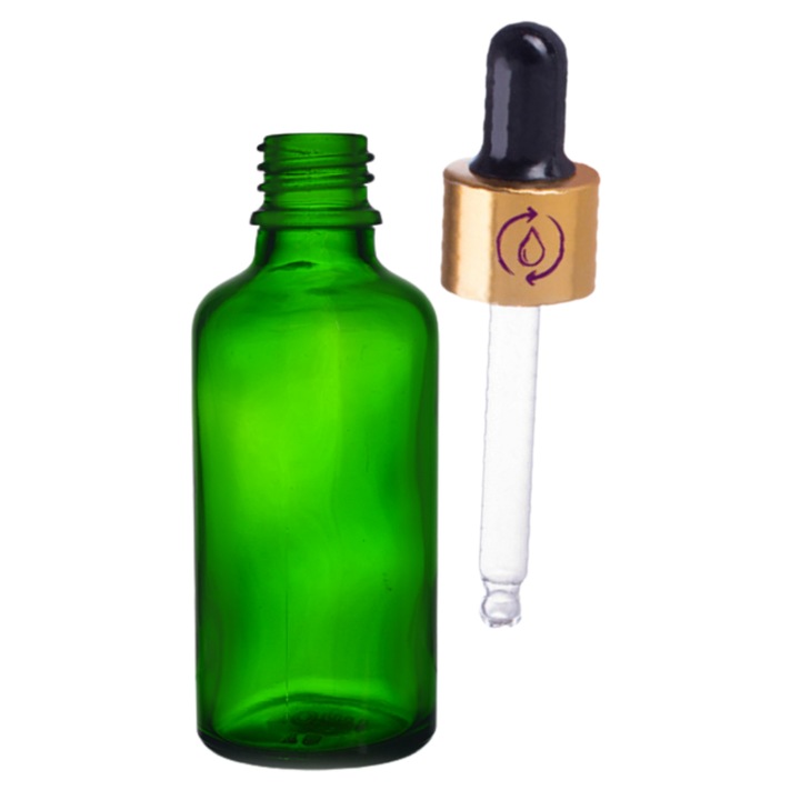 Dropy kozmetikai tartály üveg pipettával, vastag üveg, illóolajokhoz, keverékekhez, szérumokhoz, 50 ml, zöld