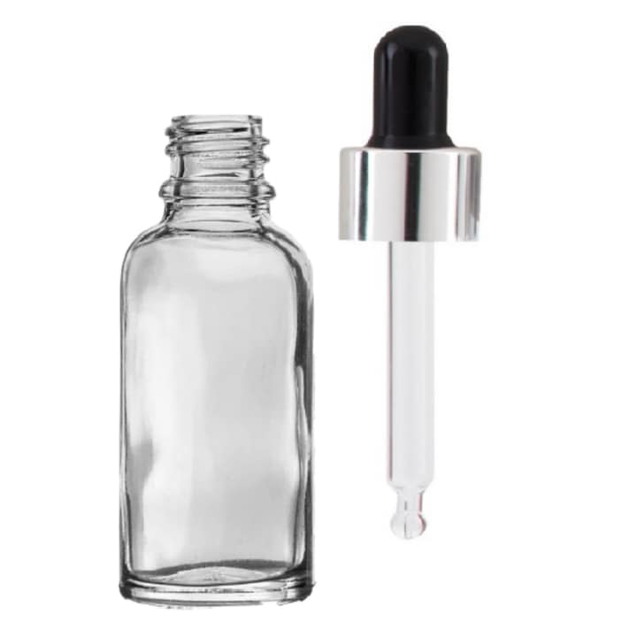 Vastag üveg kozmetikai tartály üveg pipettával illóolajokhoz, keverékekhez, szérumokhoz, DROPY® 15 ml, átlátszó