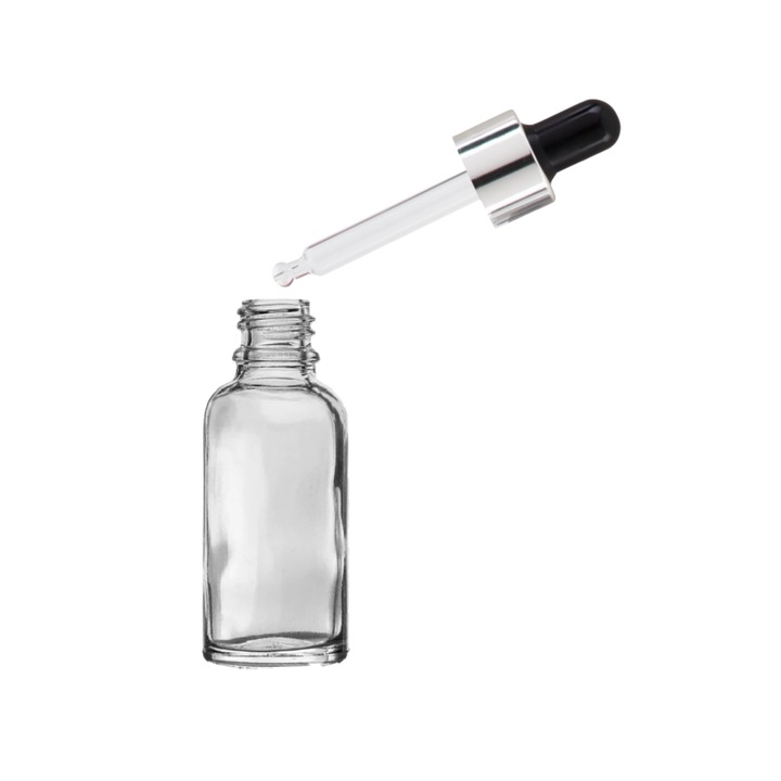 DROPY Vastag üveg kozmetikai tartály, üveg pipettával, illóolajokhoz, keverékekhez, szérumokhoz, 100 ml, átlátszó