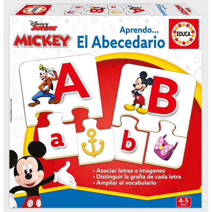 Puzzle educativ, Educa, Mickey si prietenii, Alfabetul, 81 piese