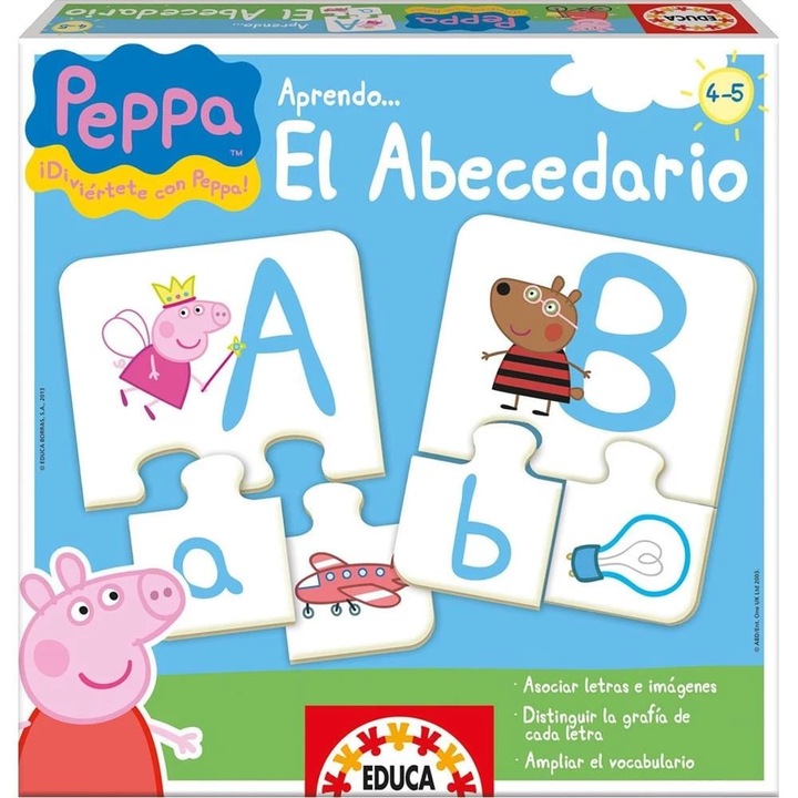 Образователен пъзел, Educa, Peppa Pig, Научи азбуката, 81 части