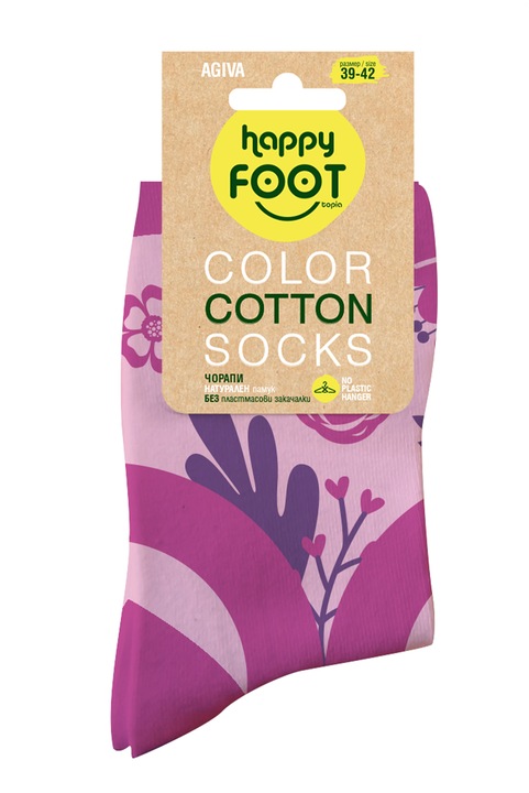 Sosete dama Agiva Happy Foottopia, Bumbac natural, Fucsia