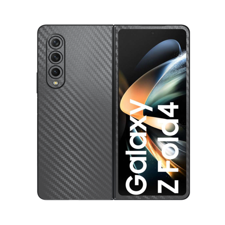 Folie iSkinz pentru Samsung Galaxy Z Fold4 - Carbon Negru 360 Cut, Skin Adeziv Full Body Cover, Protectie Carcasa Spate si Laterale