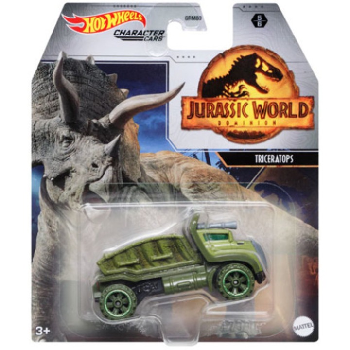 Masinuta Hot Wheels Jurassic World - Triceratops, 5 cm