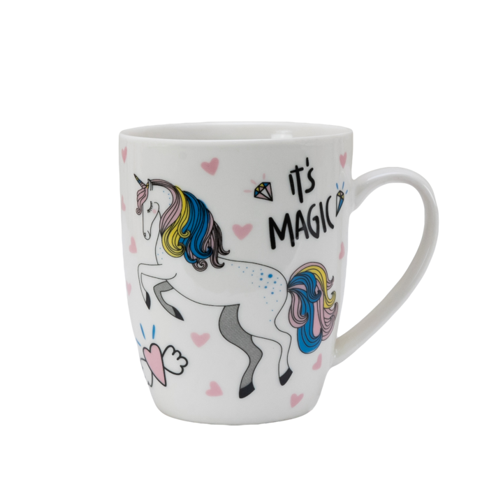 Bögre, Cesiro, 300 ml, Fehér unikornis díszítés