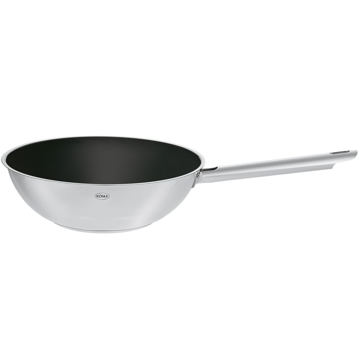 Rösle wok serpenyő, Elegance, 28 cm, német minőség, ideális ázsiai receptekhez, rozsdamentes acél, mélység 9 cm, köztes alumínium réteg, minden hőforrás, ellenállás 400 C-ig, ProCera tapadásmentes bevonat, ergonomikus fogantyú, rozsdamentes acél