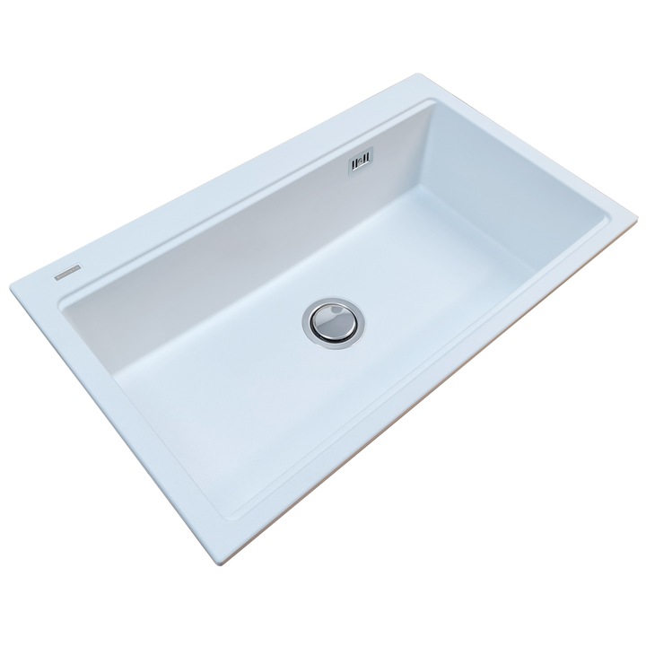 Chiuveta bucatarie granit CookingAid Kinga Workstation LX8610 Alba, 860x510x225mm, Polar White cu accesorii montaj