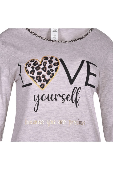 Pijamale dama, animal print, bej, text "Love", L-XL