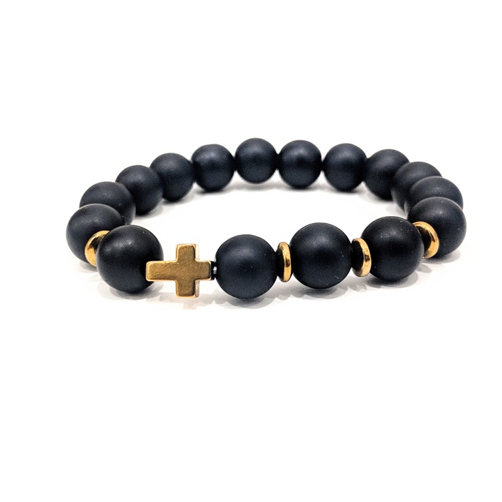 Férfi karkötő Gerdani BG, Tea, természetes kövek, Kereszt