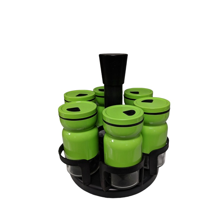 Set 6 borcane de condimente, Gerdani BG, Pe suport, Verde
