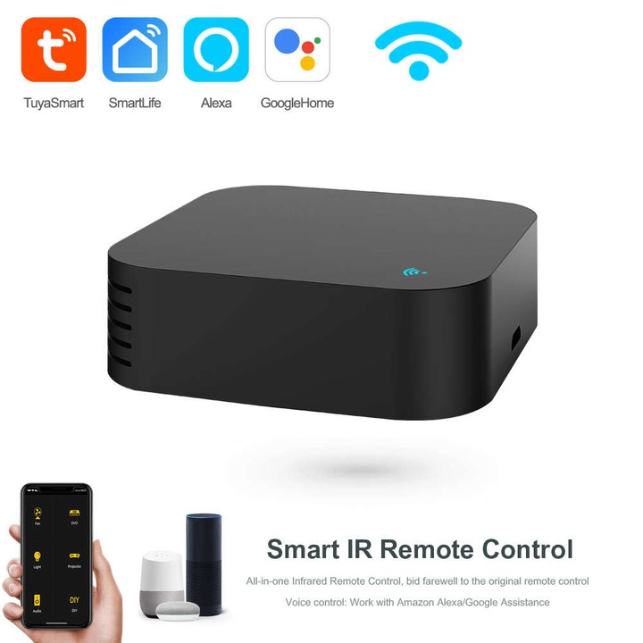 PST универсално смарт дистанционно управление, WiFi + IR + RF, приложение Tuya Smart /Smart Life, съвместимо с Alexa и Google Assistant, черно