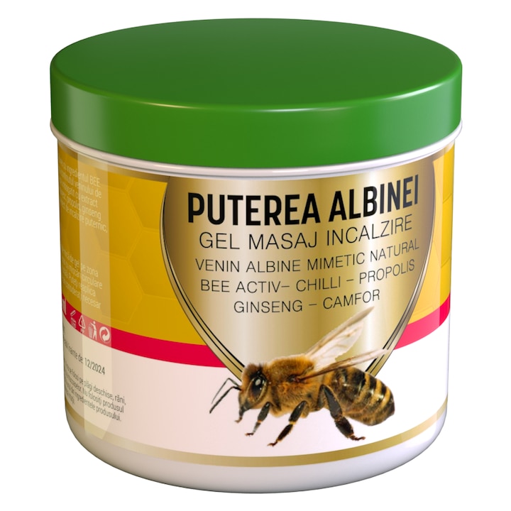 Gel masaj Puterea albinei, venin albine mimetic natural, chilli, propolis, ginseng si camfor