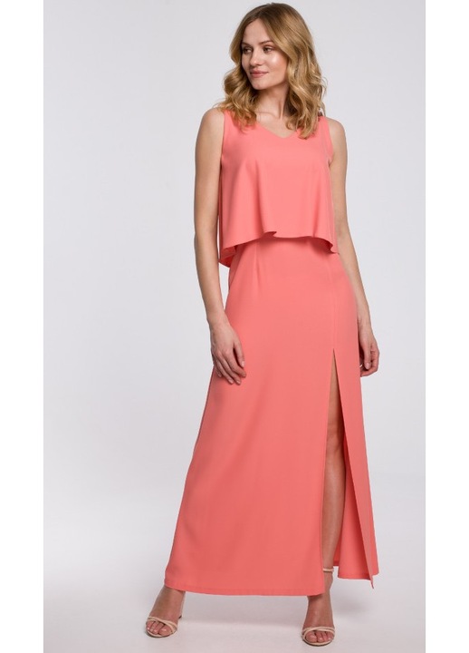 Rochie maxi cu volane, Portocaliu