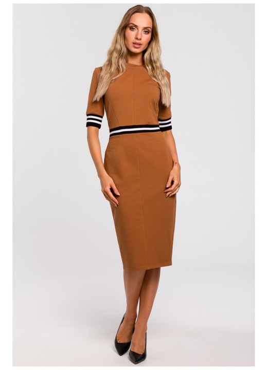 Rochie de dama MOE, Cu maneca, Bumbac, Elastan, Alb, Negru, Verde militar, Caramel