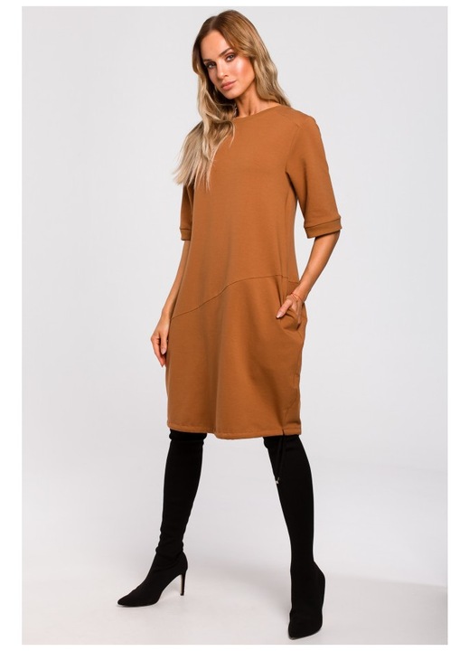 Rochie de dama, Cu buzunare, Bumbac, Elastan, Caramel, Caramel