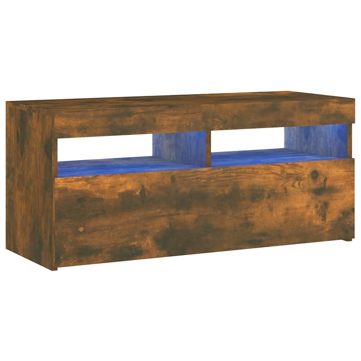 Comoda TV cu lumini LED vidaXL, stejar fumuriu, 90x35x40 cm, 18 kg