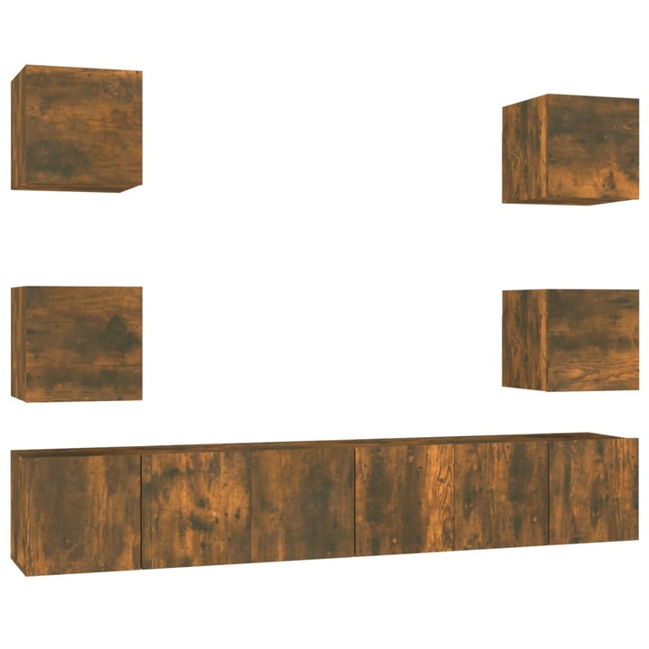 Set comoda TV vidaXL, 60 x 30 x 30 cm, 7 piese, stejar fumuriu, lemn compozit