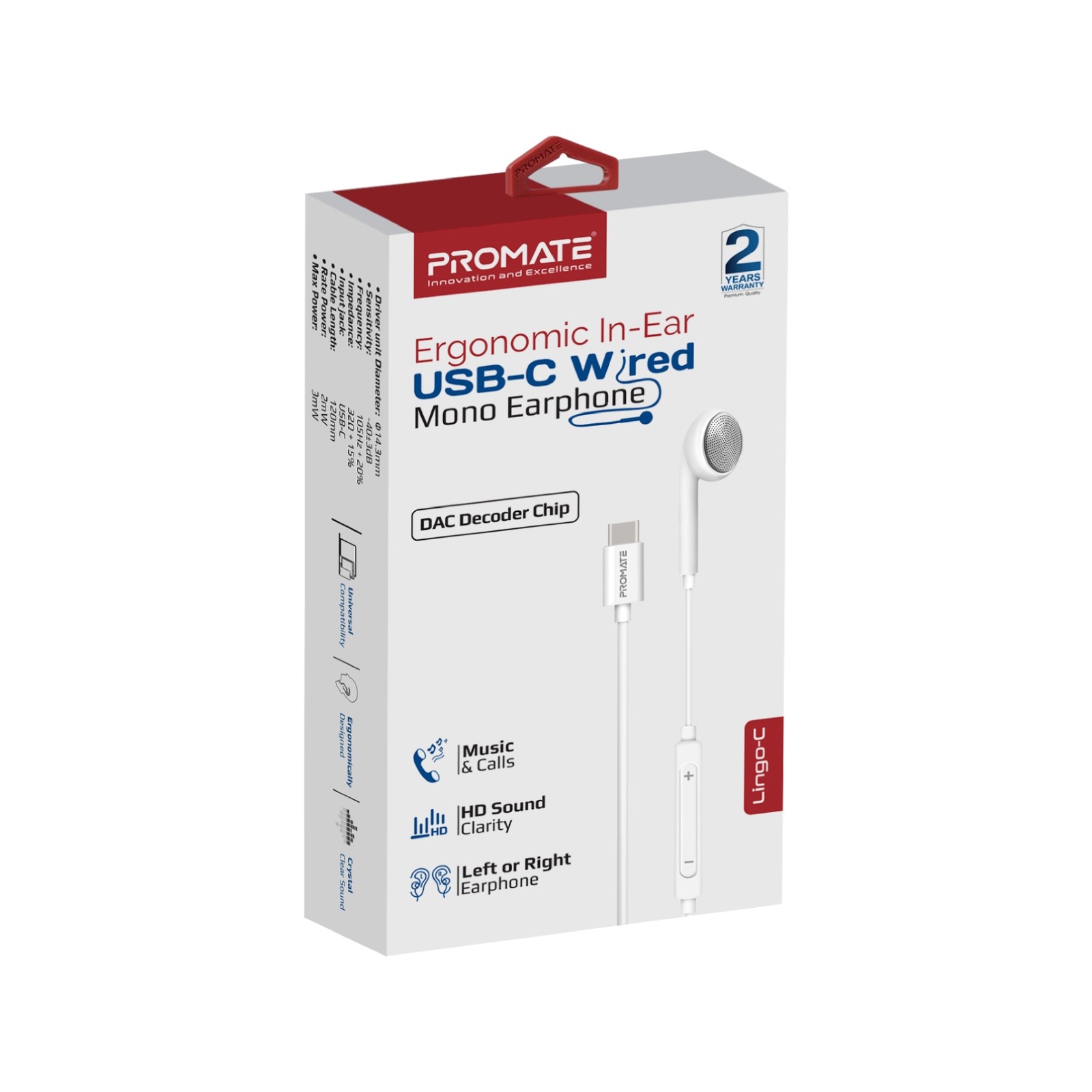 Casti, ProMate, USB-C, Alb