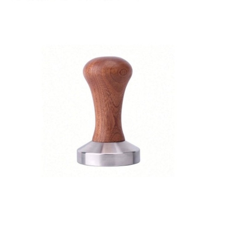 Tamper inox/lemn pentru cafea, baza 57,5 mm, argintiu/maro